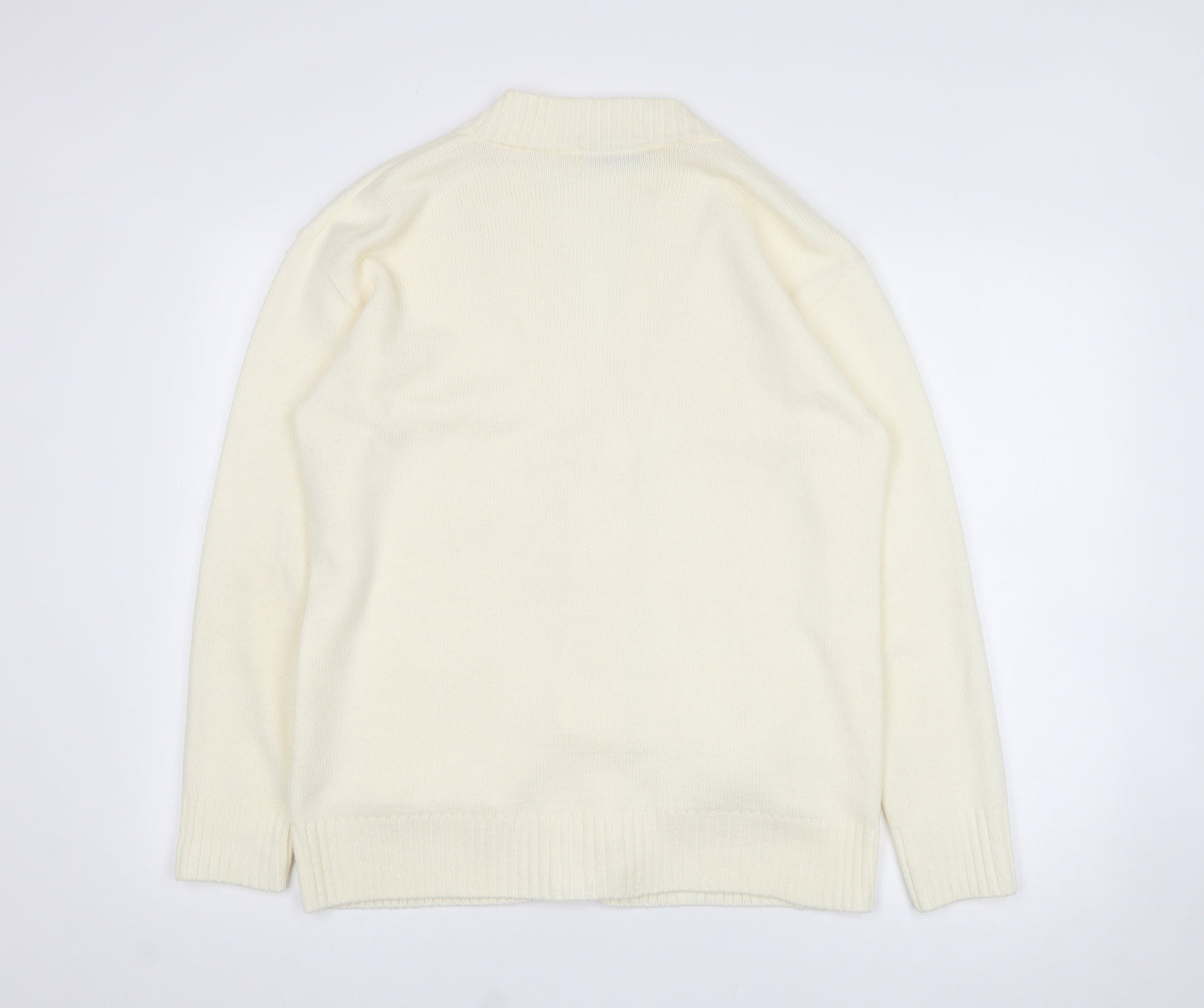 pure & natural Womens White V-Neck  Acrylic Cardigan Jumper Size L   - Size M-L