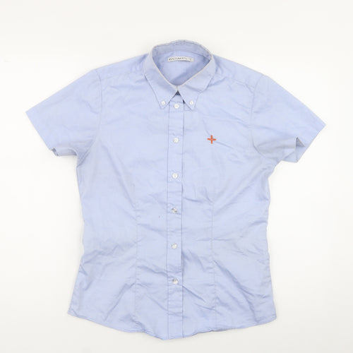 Kustom Kit Womens Blue  Cotton Jersey Button-Up Size 8 Collared