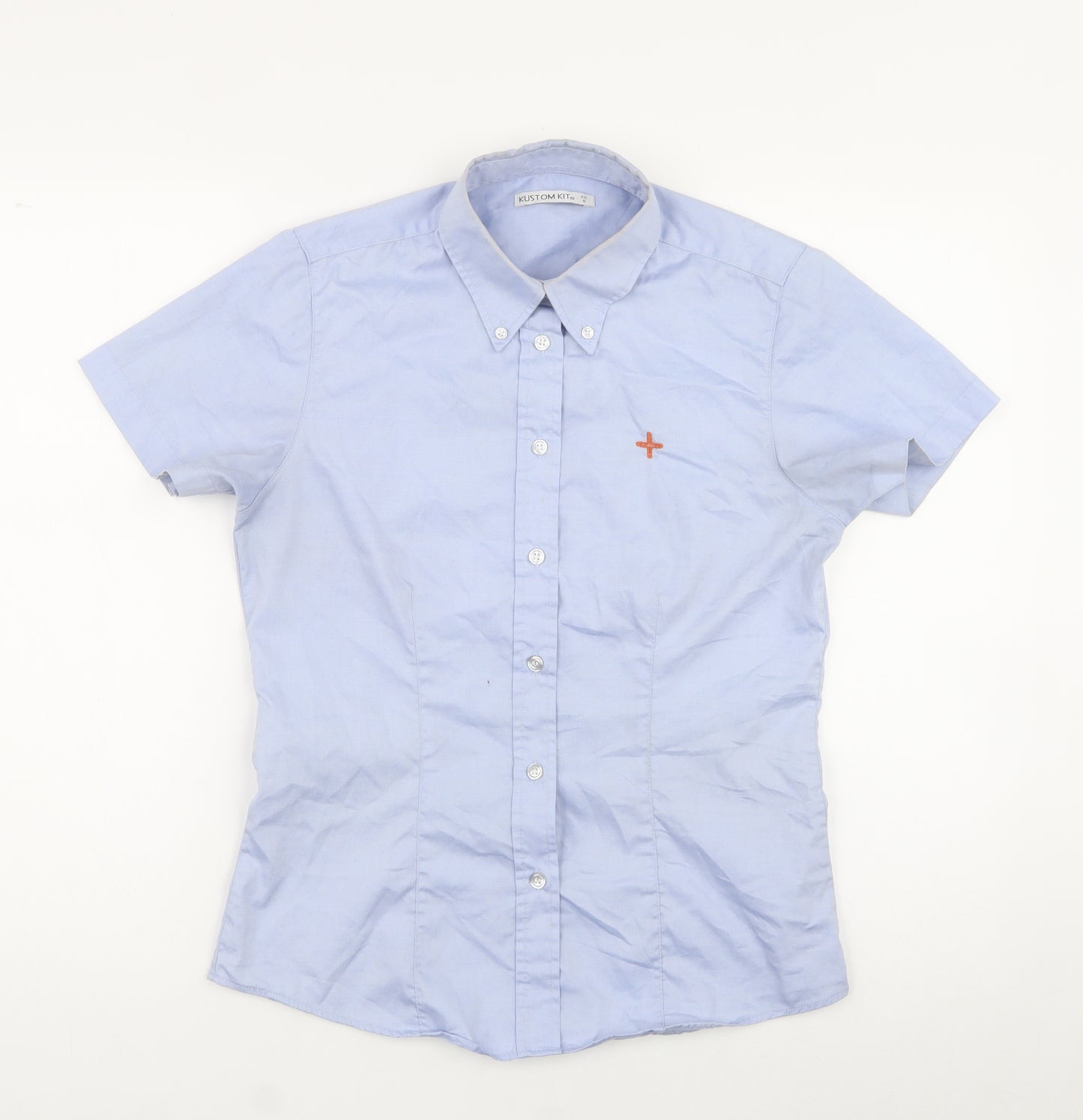 Kustom Kit Womens Blue  Cotton Jersey Button-Up Size 8 Collared