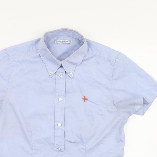 Kustom Kit Womens Blue  Cotton Jersey Button-Up Size 8 Collared