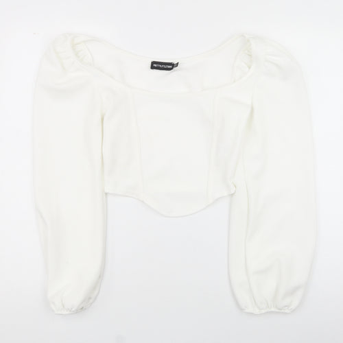 PRETTYLITTLETHING Womens White  Polyester Basic Tank Size 8 Square Neck