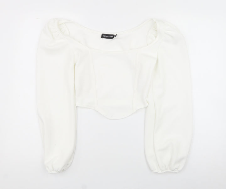 PRETTYLITTLETHING Womens White Polyester Basic Tank Size 8 Square Neck