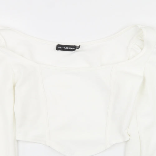 PRETTYLITTLETHING Womens White  Polyester Basic Tank Size 8 Square Neck