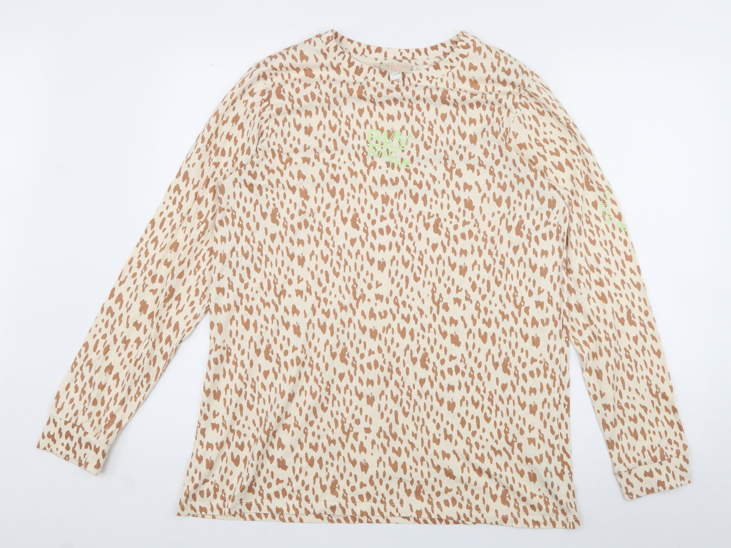River Island Womens Beige Animal Print 100% Cotton Jersey T-Shirt Size M Crew Neck