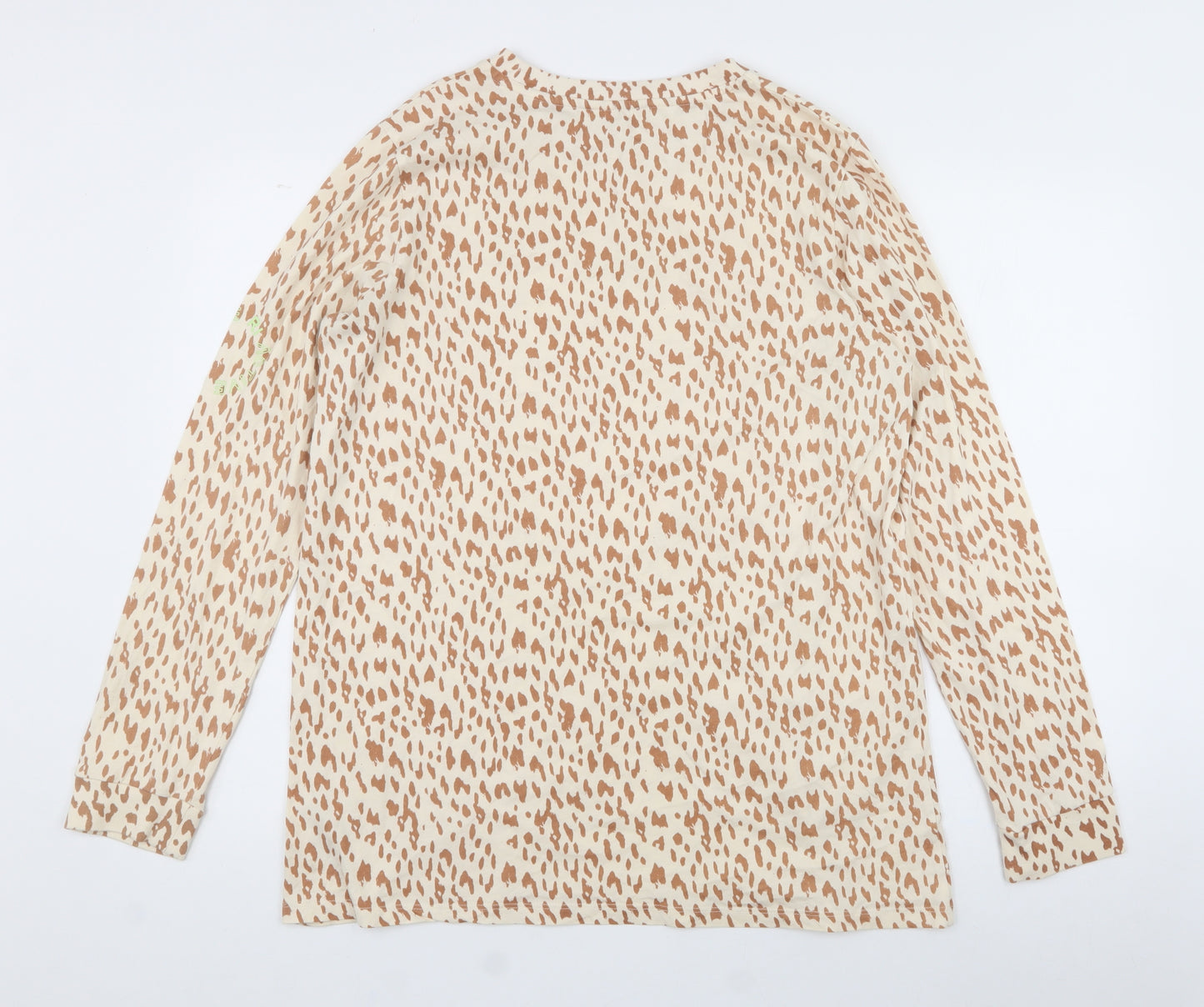 River Island Womens Beige Animal Print 100% Cotton Jersey T-Shirt Size M Crew Neck