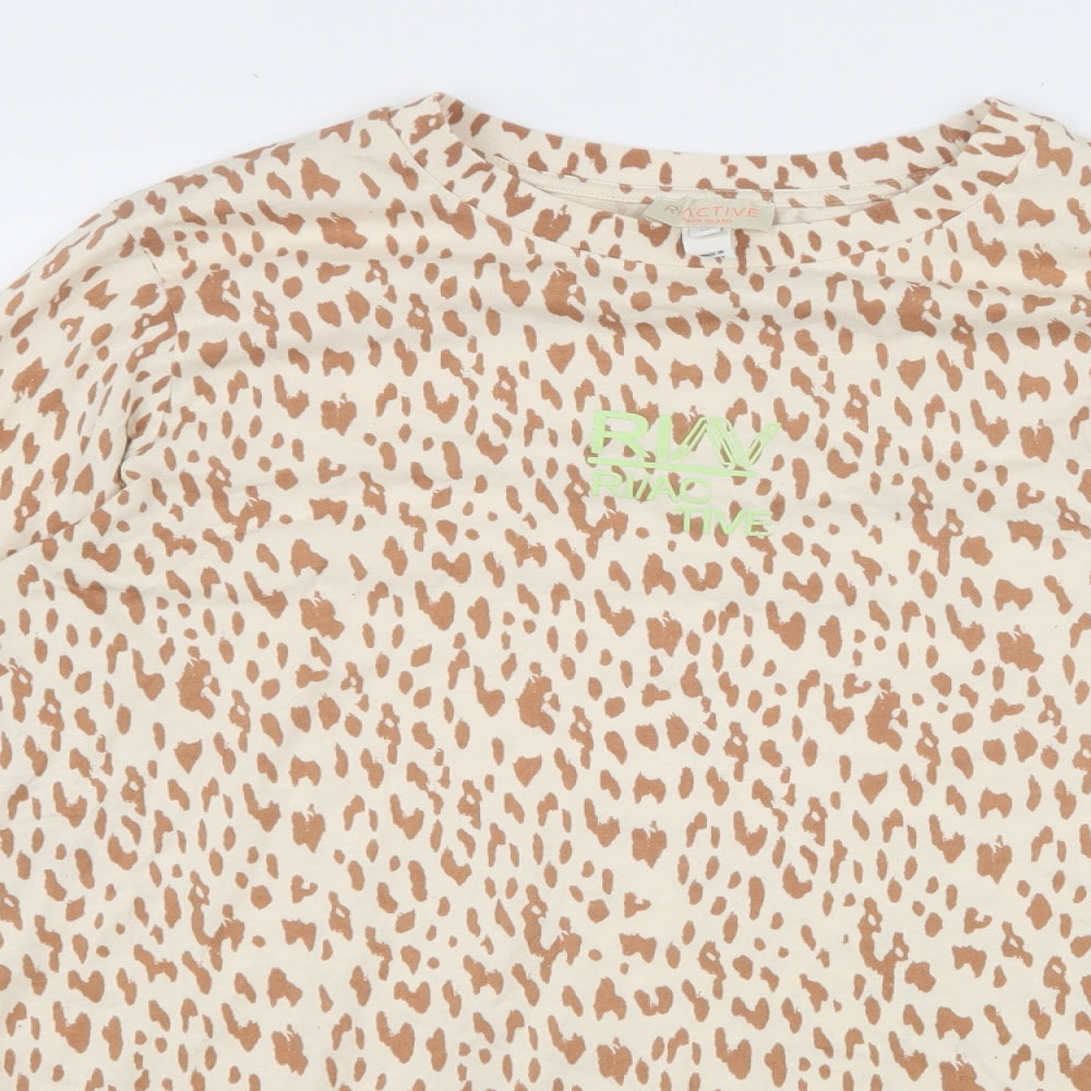 River Island Womens Beige Animal Print 100% Cotton Jersey T-Shirt Size M Crew Neck