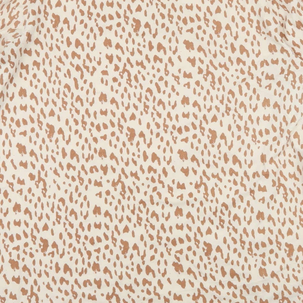 River Island Womens Beige Animal Print 100% Cotton Jersey T-Shirt Size M Crew Neck