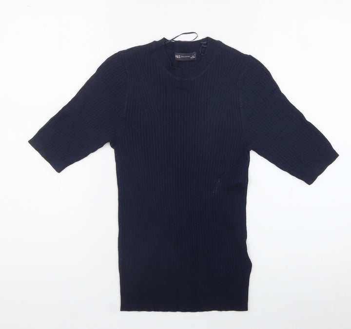 Marks and Spencer Womens Blue  Trivinyl Jersey Polo Size 6 Crew Neck