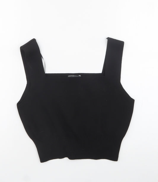 Front view of Primark women’s black polyester basic tank, size M, square neck