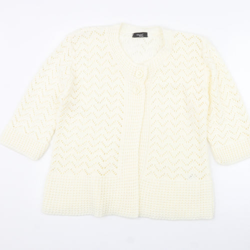 Glimpse Design Womens White Crew Neck  Acrylic Cardigan Jumper Size M