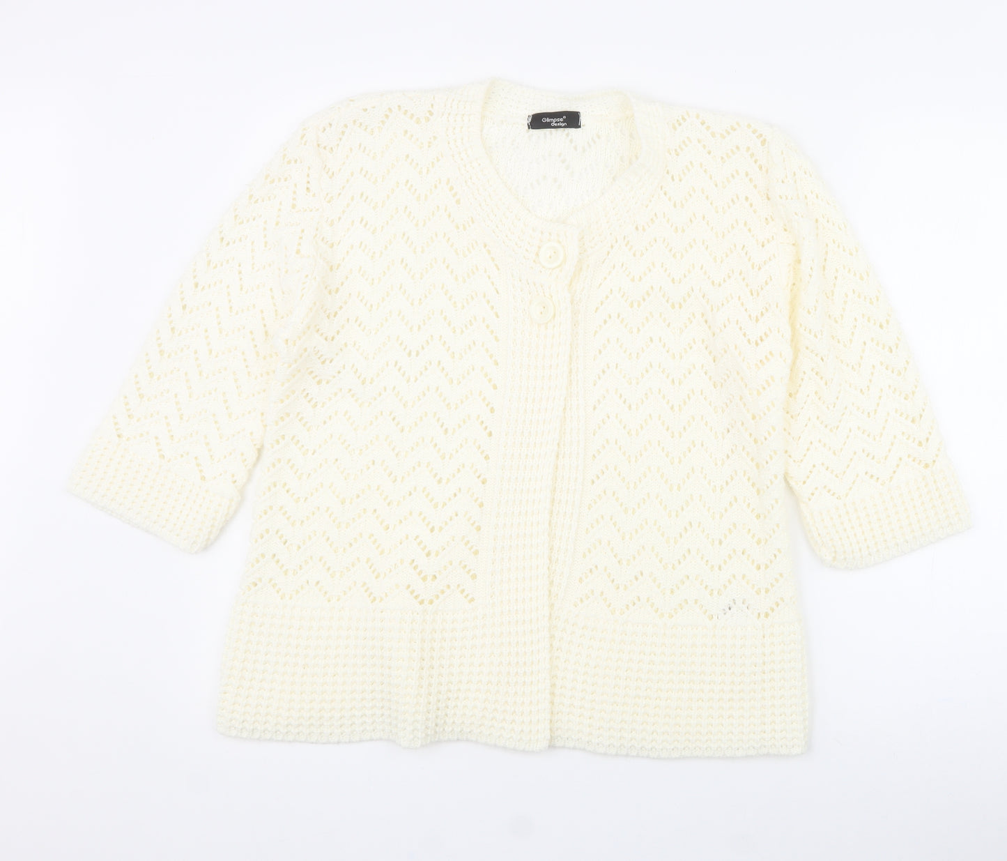 Glimpse Design Womens White Crew Neck  Acrylic Cardigan Jumper Size M