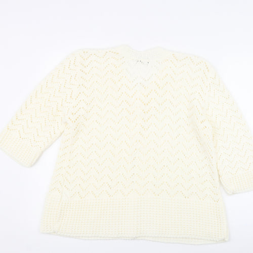 Glimpse Design Womens White Crew Neck  Acrylic Cardigan Jumper Size M