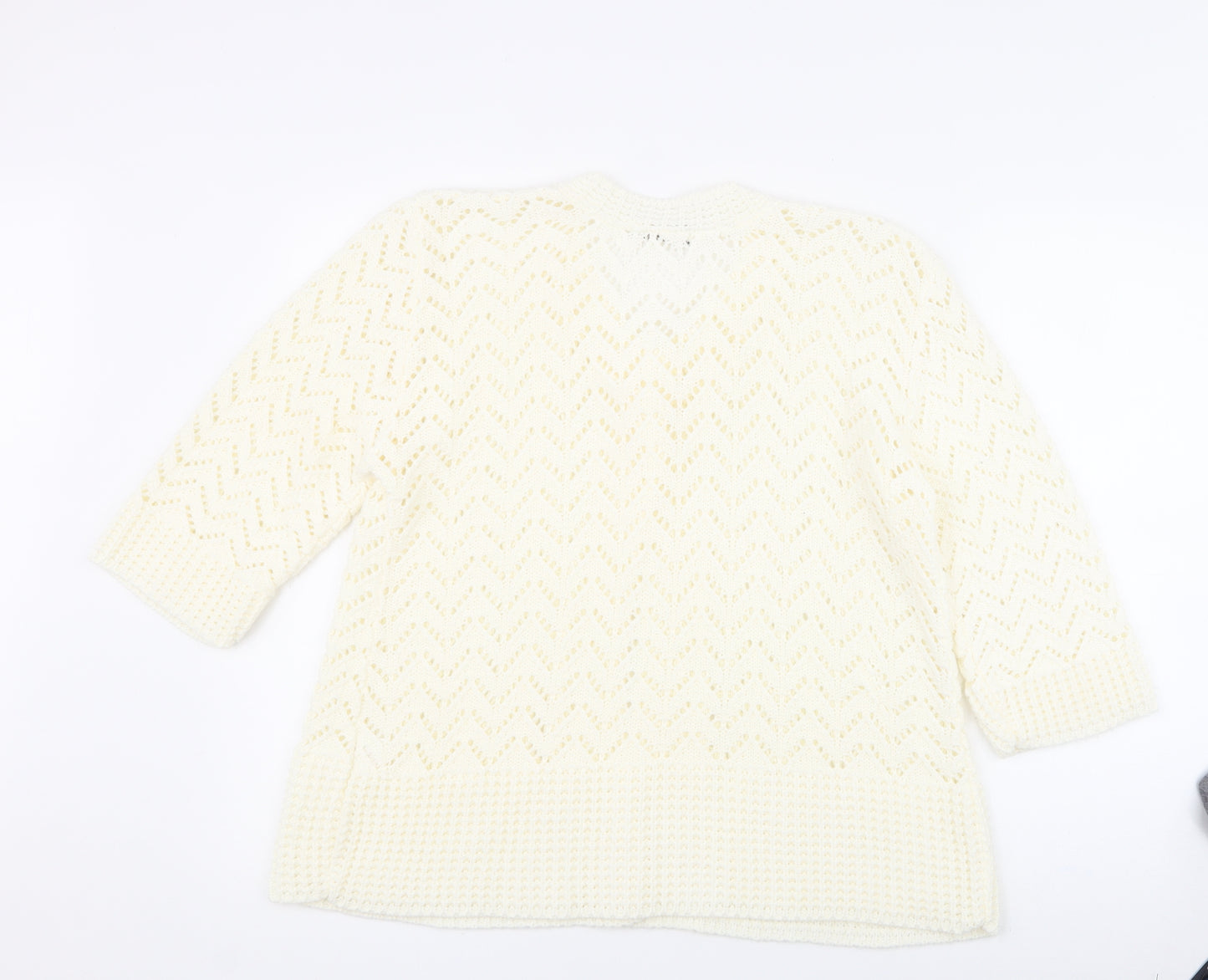 Glimpse Design Womens White Crew Neck  Acrylic Cardigan Jumper Size M