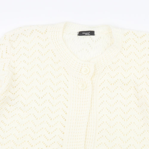 Glimpse Design Womens White Crew Neck  Acrylic Cardigan Jumper Size M