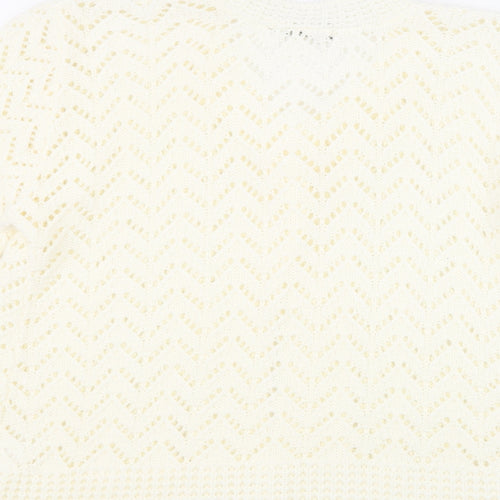 Glimpse Design Womens White Crew Neck  Acrylic Cardigan Jumper Size M