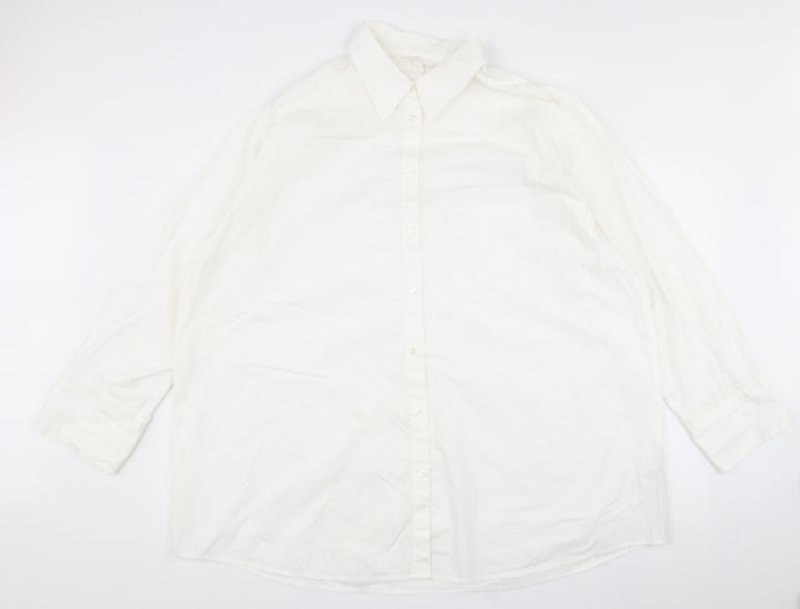 h&m Mens White Cotton Button-Up Size XL Collared