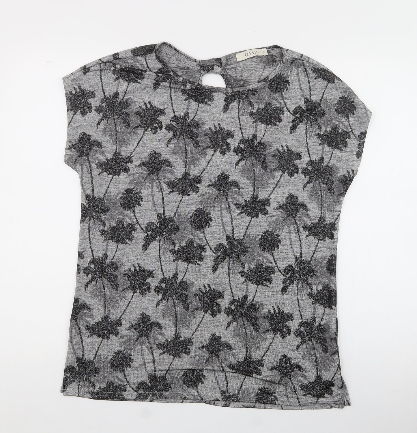 Oasis Womens Gold Floral Polyester Jersey T-Shirt Size S Crew Neck