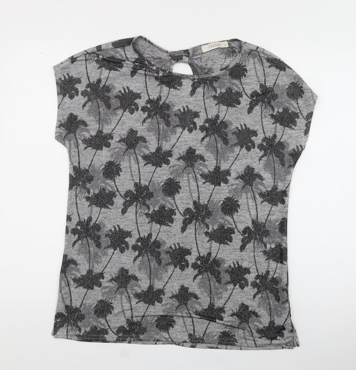 Oasis Womens Gold Floral Polyester Jersey T-Shirt Size S Crew Neck