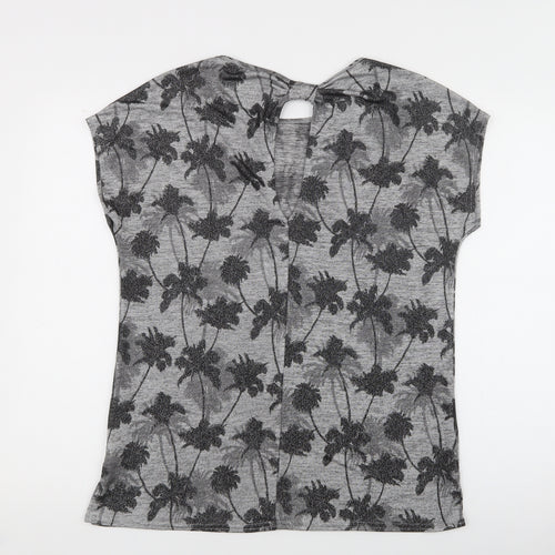 Oasis Womens Gold Floral Polyester Jersey T-Shirt Size S Crew Neck