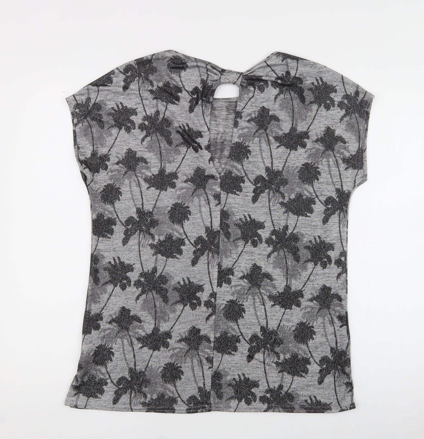 Oasis Womens Gold Floral Polyester Jersey T-Shirt Size S Crew Neck