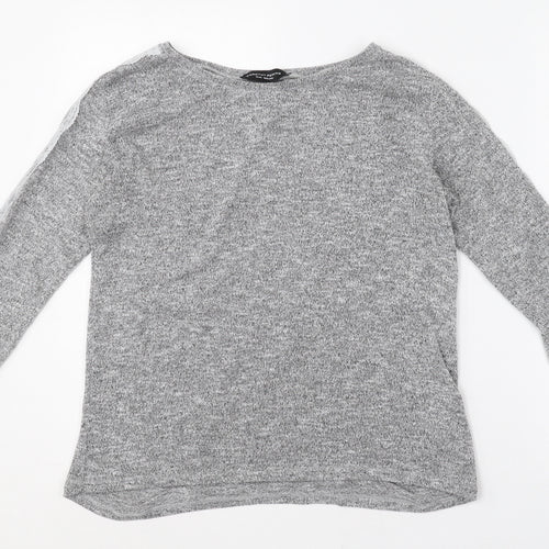 Dorothy Perkins Womens Grey  Polyester Basic T-Shirt Size 10 Round Neck - Lace sleeve