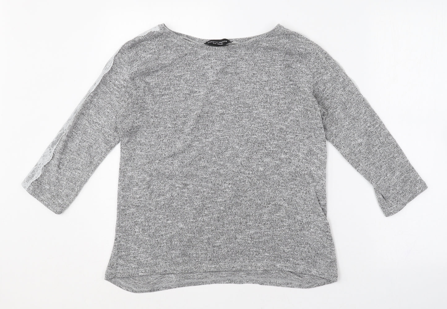 Dorothy Perkins Womens Grey  Polyester Basic T-Shirt Size 10 Round Neck - Lace sleeve