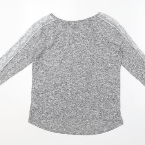 Dorothy Perkins Womens Grey  Polyester Basic T-Shirt Size 10 Round Neck - Lace sleeve