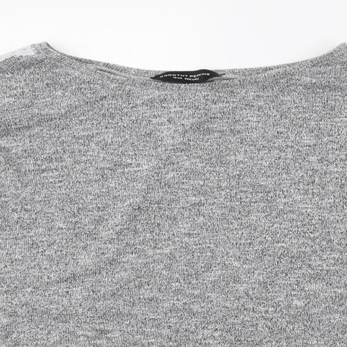 Dorothy Perkins Womens Grey  Polyester Basic T-Shirt Size 10 Round Neck - Lace sleeve