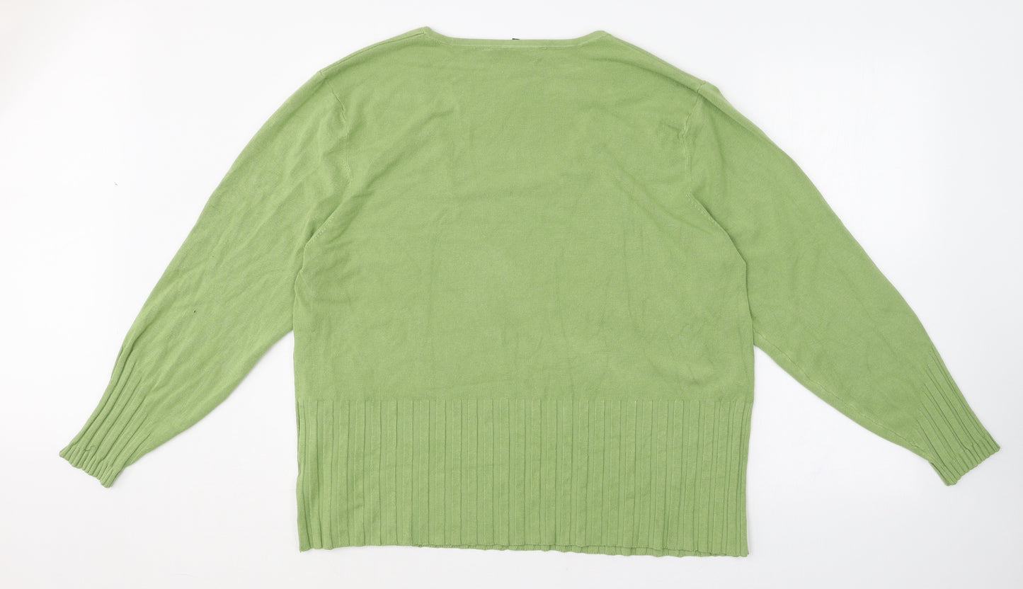 YUKA Womens Green Scoop Neck  Rayon Pullover Jumper Size 3XL
