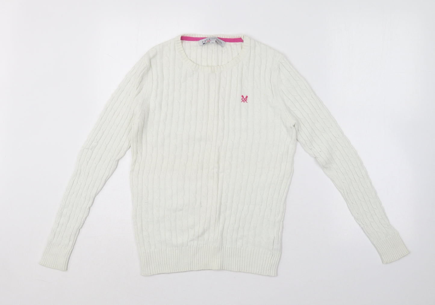 Crew Clothing Womens Ivory V-Neck  Cotton Pullover Jumper Size 14