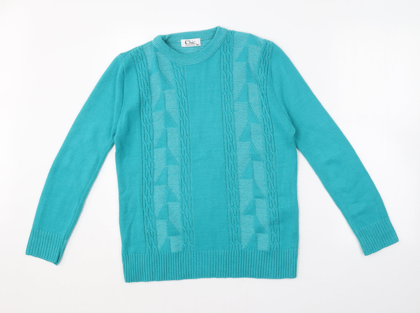 CHIC Womens Blue Round Neck  Acrylic Pullover Jumper Size M