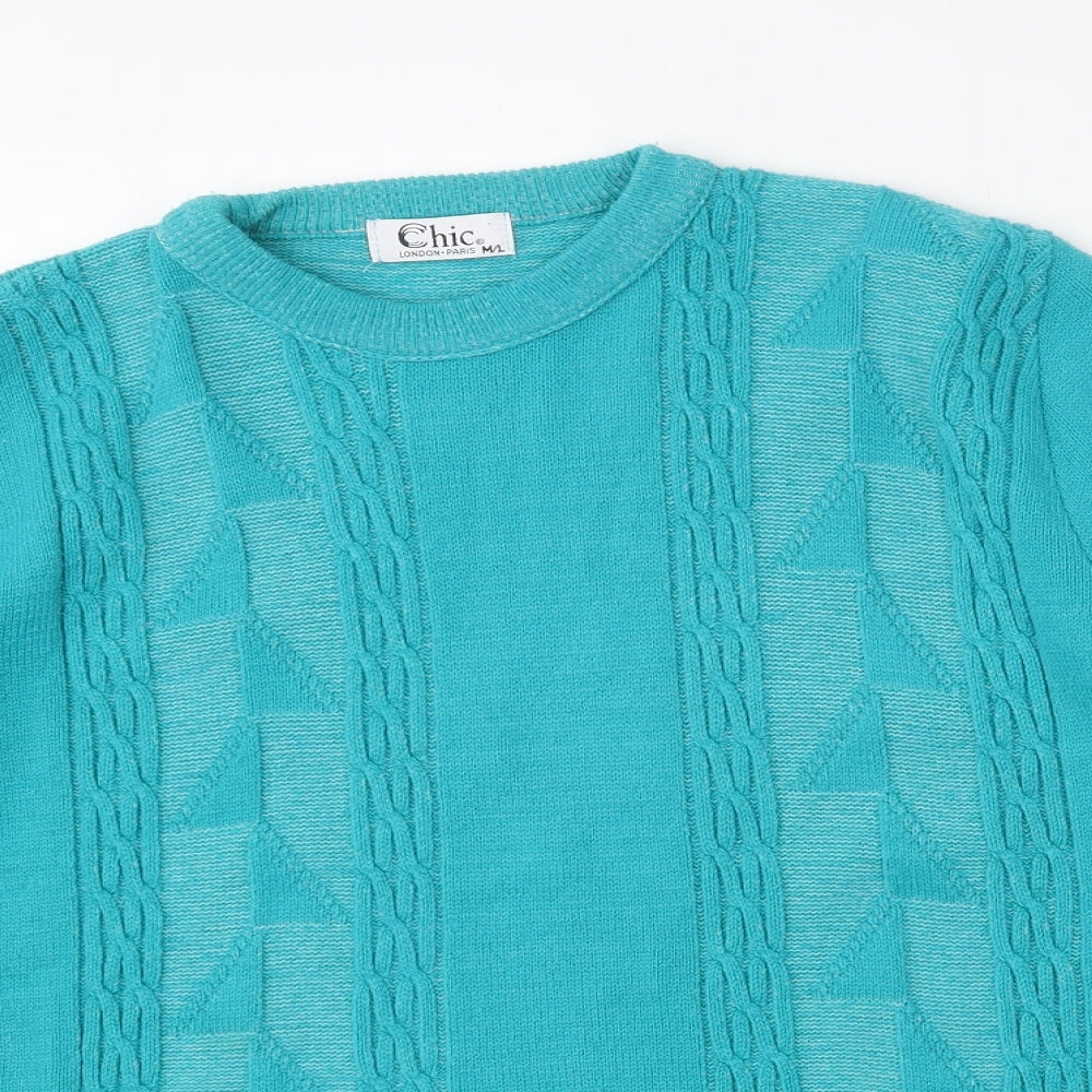 CHIC Womens Blue Round Neck  Acrylic Pullover Jumper Size M