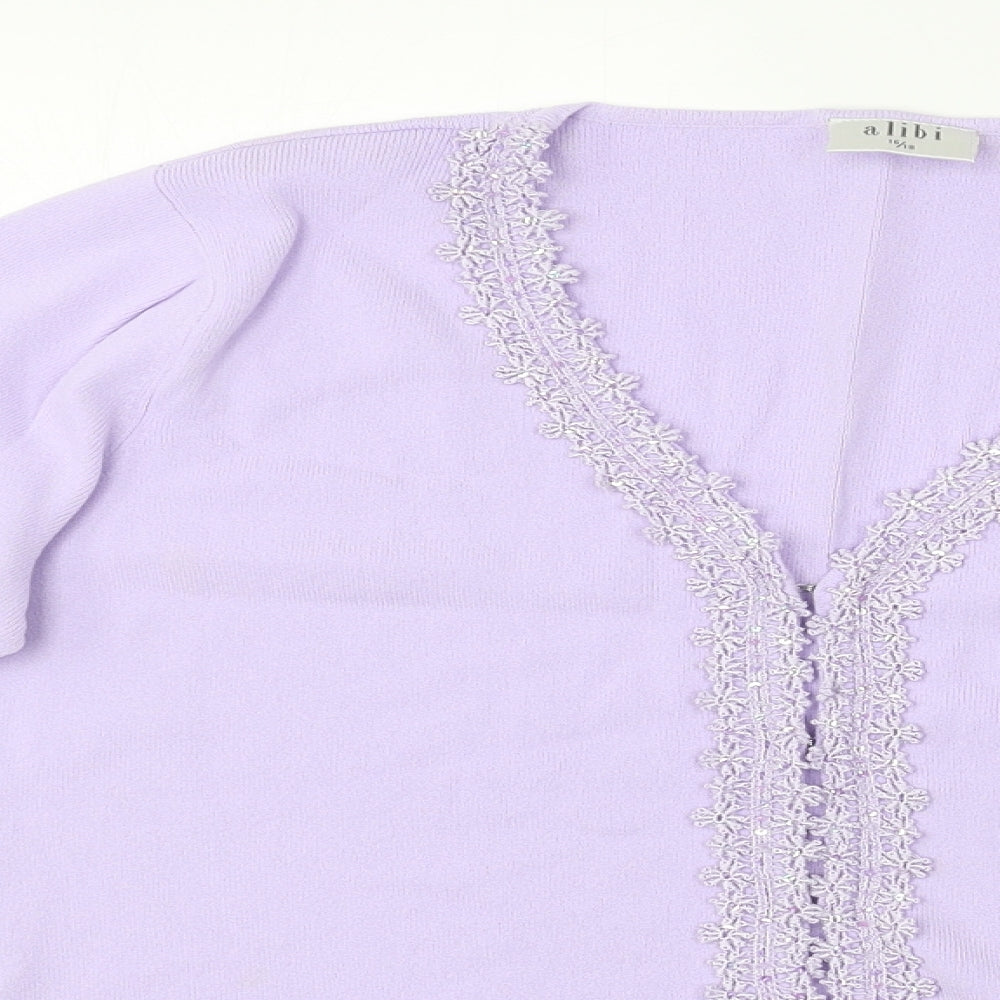 Alibi Womens Purple V-Neck  Viscose Pullover Jumper Size 16