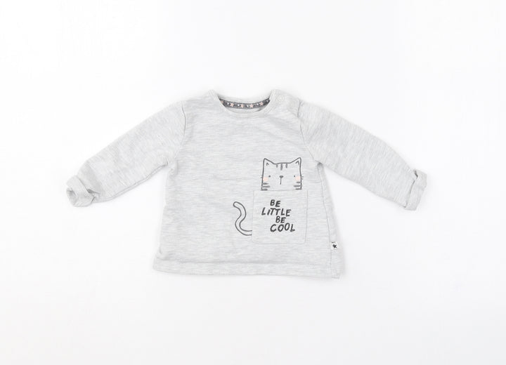 F&F  Grey  Cotton Pullover Polo Size 0-3 Months Round Neck