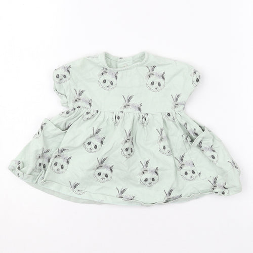 mamas & papas Baby Green Geometric Cotton Skater Dress  Size 0-3 Months  Round Neck