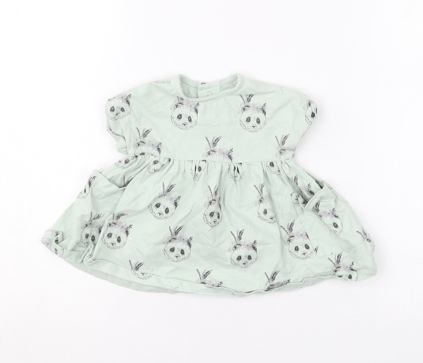 mamas & papas Baby Green Geometric Cotton Skater Dress  Size 0-3 Months  Round Neck