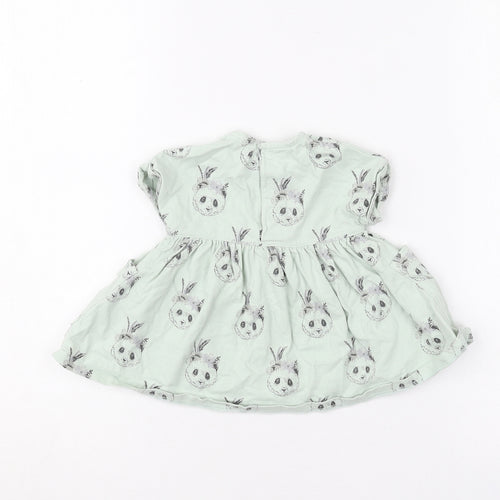 mamas & papas Baby Green Geometric Cotton Skater Dress  Size 0-3 Months  Round Neck