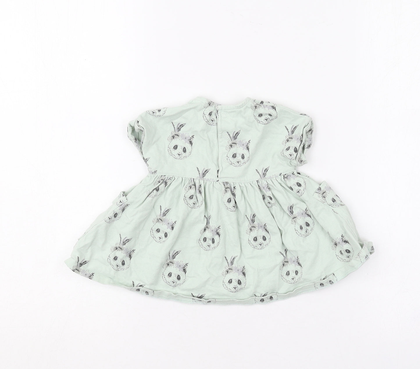 mamas & papas Baby Green Geometric Cotton Skater Dress  Size 0-3 Months  Round Neck