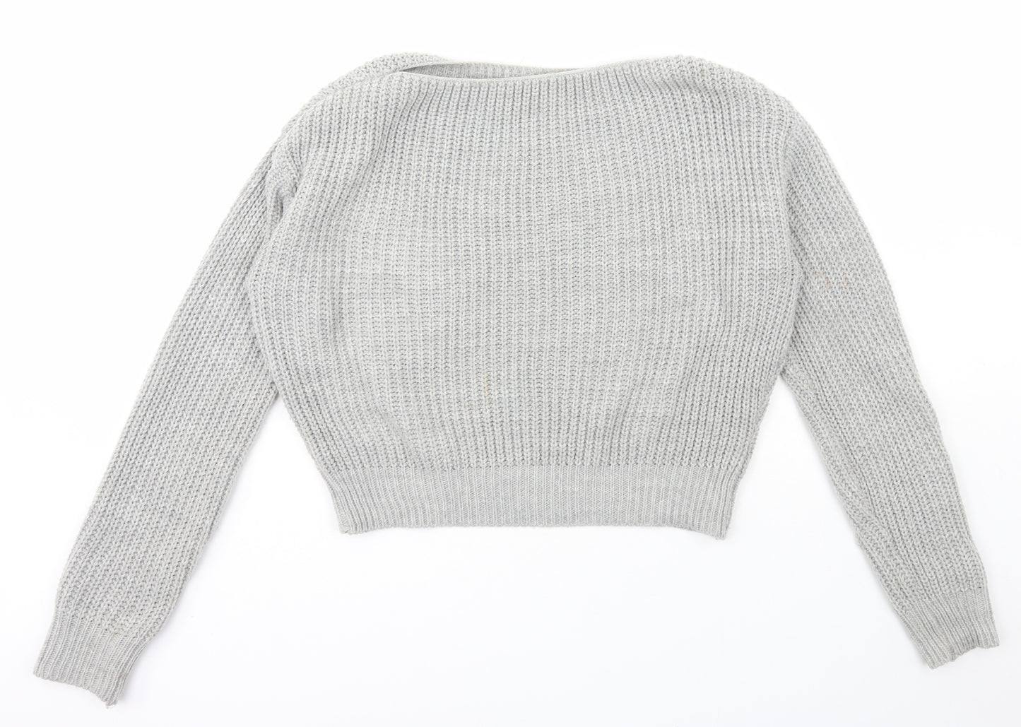 PRETTYLITTLETHING Womens Grey Boat Neck  Acrylic Pullover Jumper Size 4