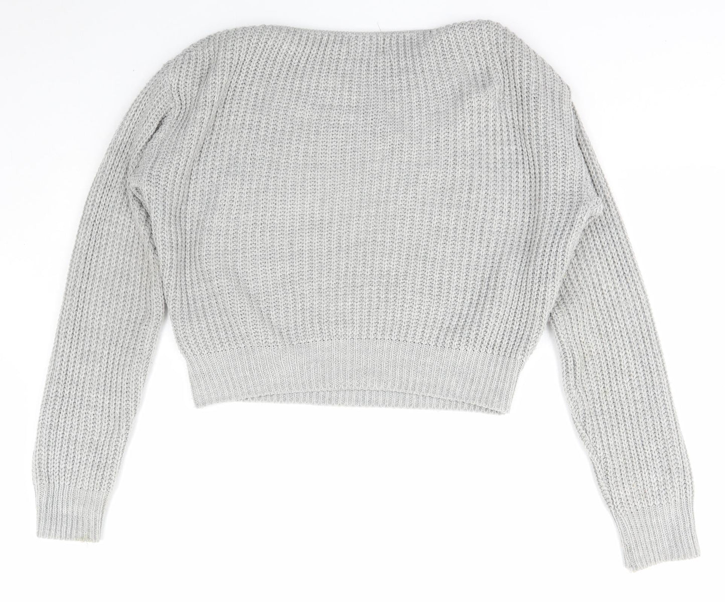 PRETTYLITTLETHING Womens Grey Boat Neck  Acrylic Pullover Jumper Size 4
