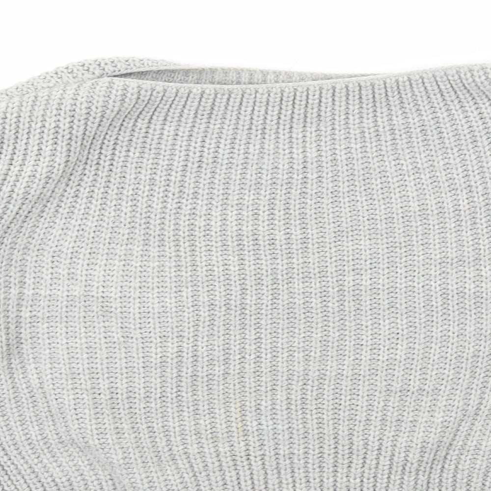 PRETTYLITTLETHING Womens Grey Boat Neck  Acrylic Pullover Jumper Size 4
