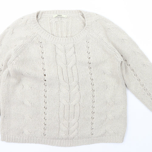 Oasis Womens Beige Scoop Neck  Acrylic Pullover Jumper Size S