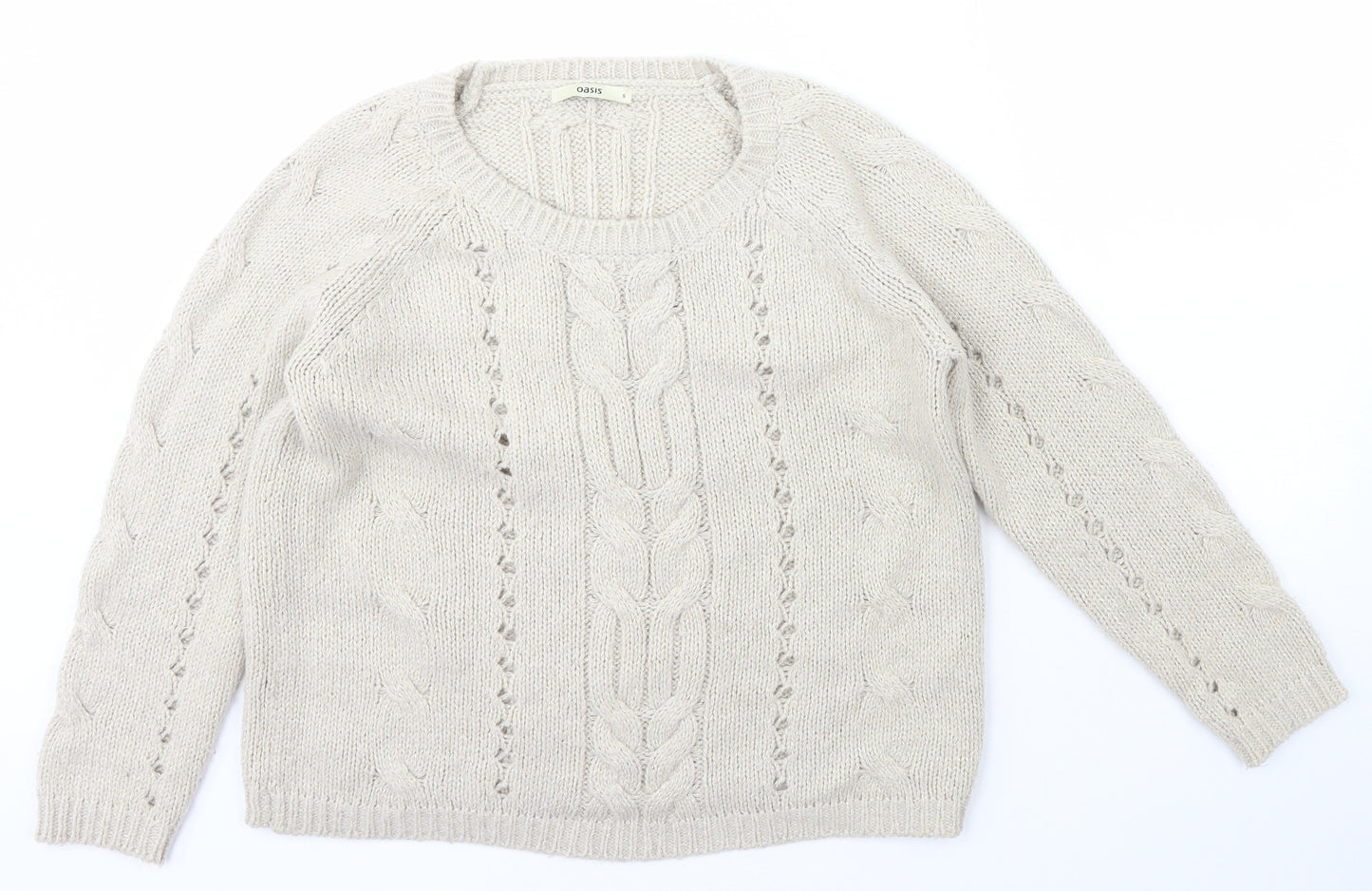 Oasis Womens Beige Scoop Neck  Acrylic Pullover Jumper Size S