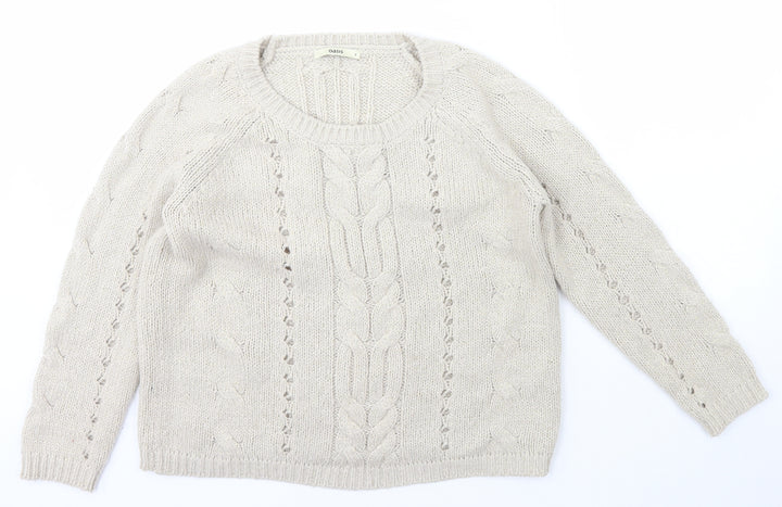 Oasis Womens Beige Scoop Neck  Acrylic Pullover Jumper Size S