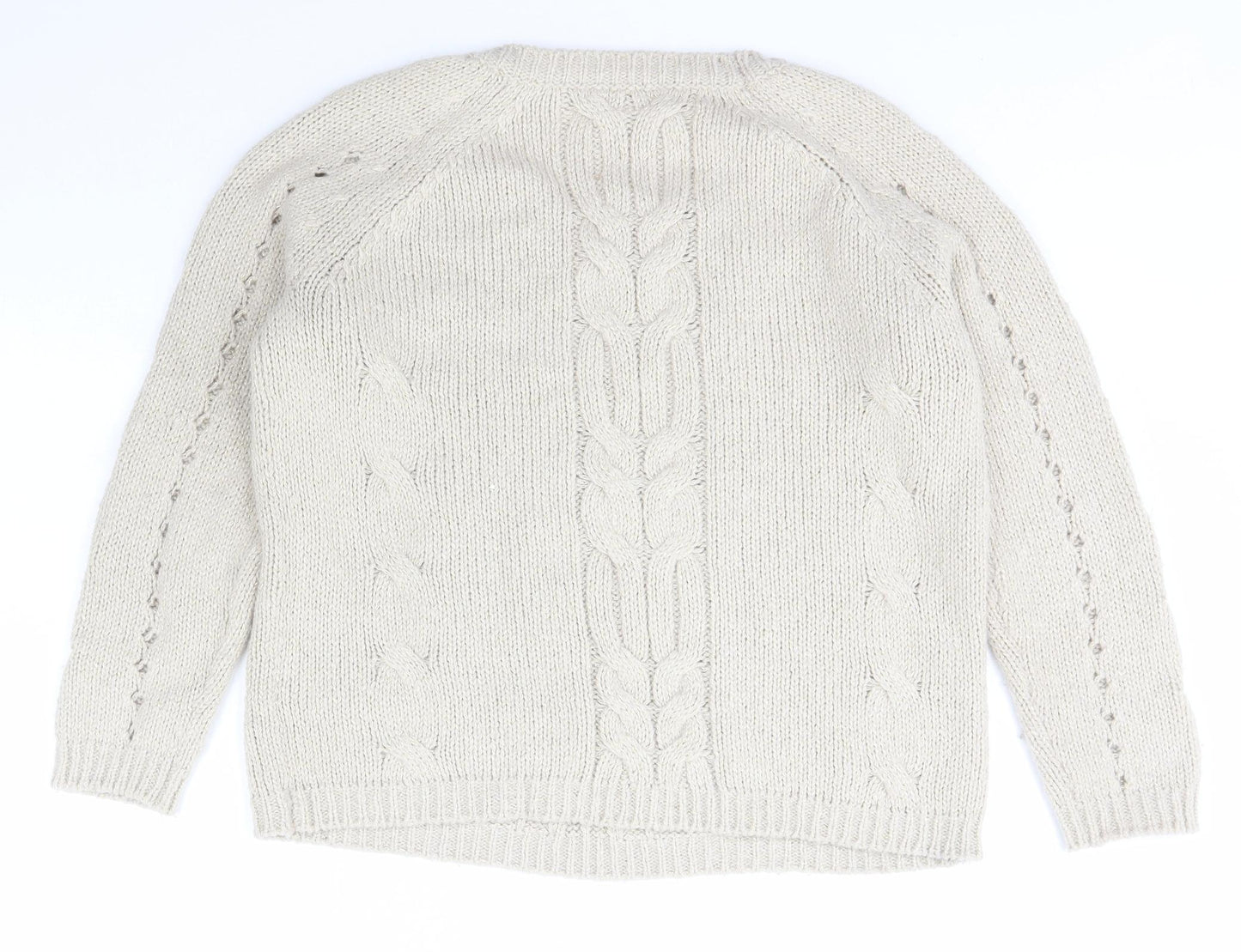Oasis Womens Beige Scoop Neck  Acrylic Pullover Jumper Size S