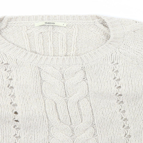 Oasis Womens Beige Scoop Neck  Acrylic Pullover Jumper Size S
