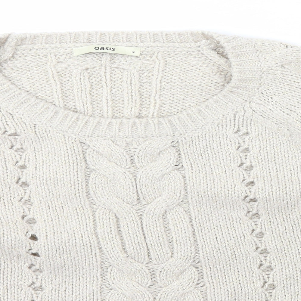 Oasis Womens Beige Scoop Neck  Acrylic Pullover Jumper Size S