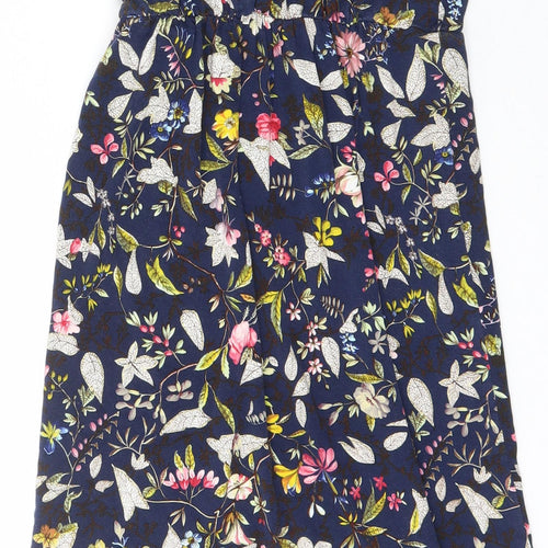 Oasis Womens Blue Floral Viscose A-Line  Size XS  High Neck Pullover