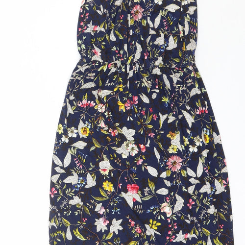 Oasis Womens Blue Floral Viscose A-Line  Size XS  High Neck Pullover
