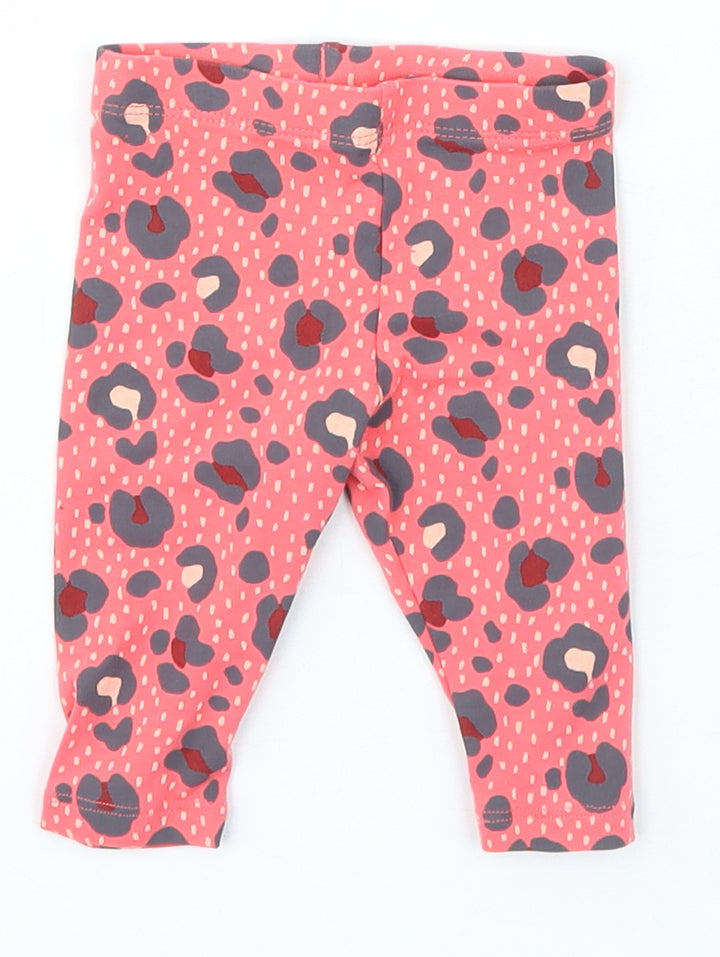 F&F Girls Pink Animal Print Cotton Jogger Trousers Size 3-6 Months